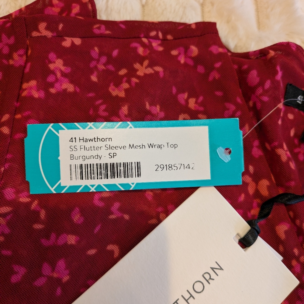 41 Hawthorn Sylvia short sleeve Flutter sleeve mesh wrap top stitch fix top - Picture 6 of 8